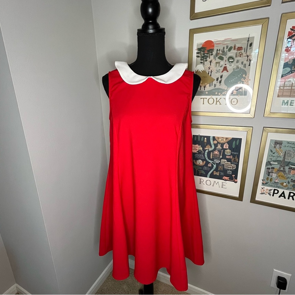 Collectif Red Peterpan Collar Swing Dress